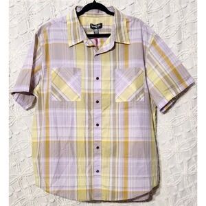 Houston White Button‎ Up Mens XXL Target Plaid Short Sleeve Purple Yellow Preppy
